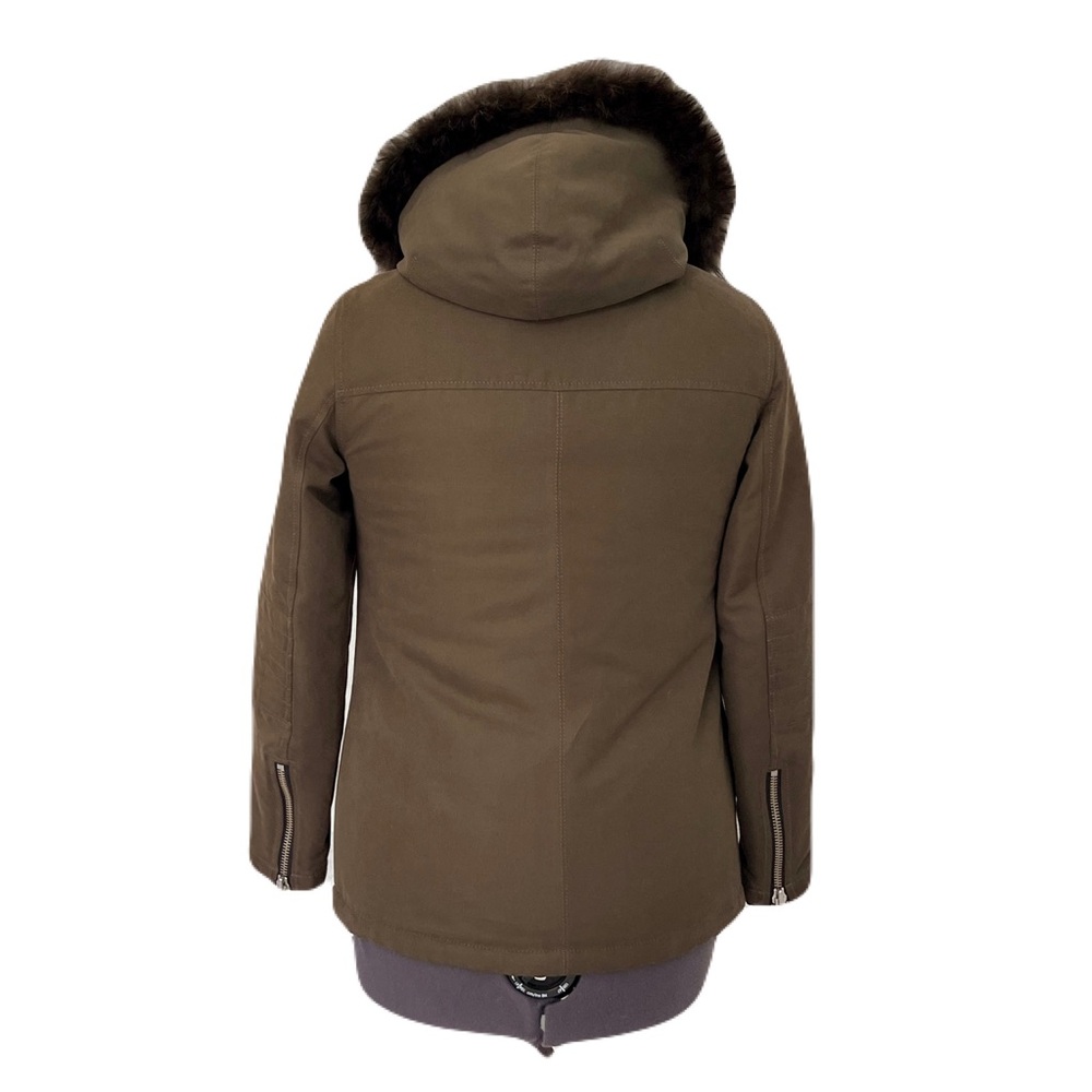 Anthropologie Doma Green Plush Lined Moto Jacket with Fur Trimmed Hood, Size XS - Picture 4 of 8